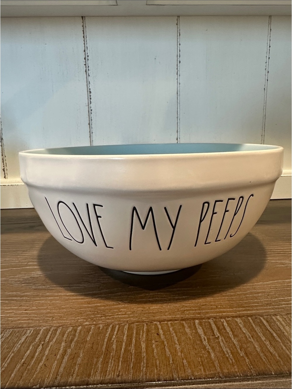 Rae Dunn Artisan Collection Ceramic Bowl - 'LOVE MY PEEPS' White with Blue Inner